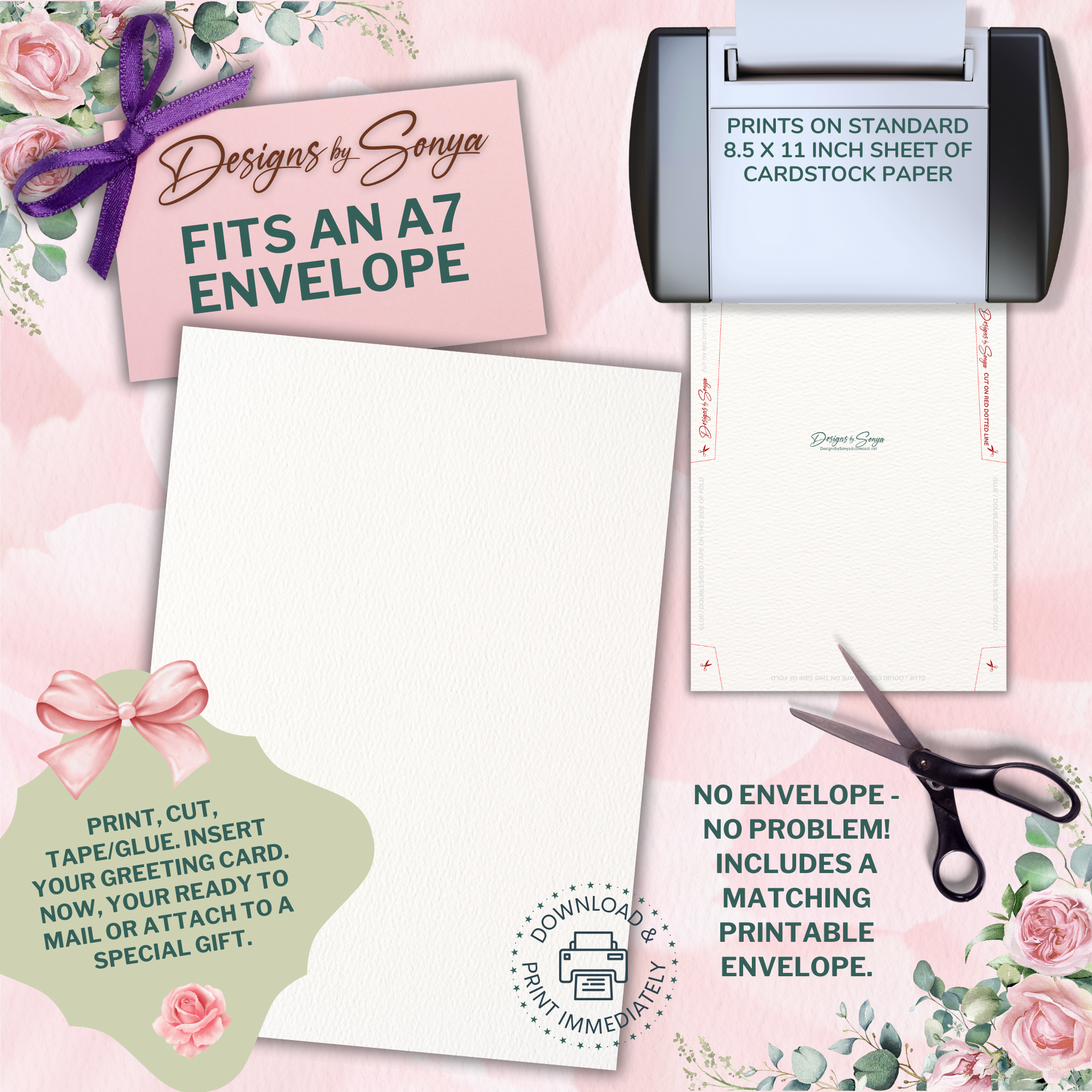 I Love You Mom | Custom Designed | 5 x 7 Printable Greeting Card | Matching Envelope Included | Instant Download | Print from Home