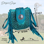Montana West Turquoise Hand-Tooled Floral Crossbody Fringe Purse with Concealed Carry | Turquoise | MW1249-8360TQ
