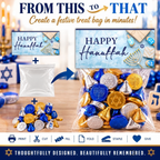 Printable Hanukkah Treat Bag Topper | Happy Hanukkah Candy Bag Topper | Blue Watercolor Menorah & Dreidel Design | Jewish Holiday Party Favor | 4" x 2" PDF Download