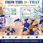 Printable Hanukkah Treat Bag Topper | Happy Hanukkah Candy Bag Topper | Menorah, Dreidels & Gifts | Jewish Holiday Party Favor | 4" x 2" PDF