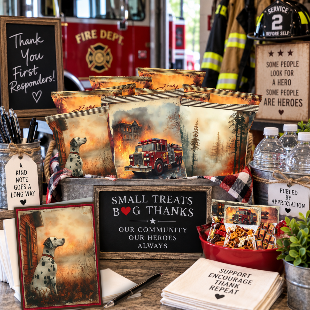Printable Firefighter Thank You Card | A2 Dalmatian Firehouse Dog Card | Fire Department & First Responder Appreciation