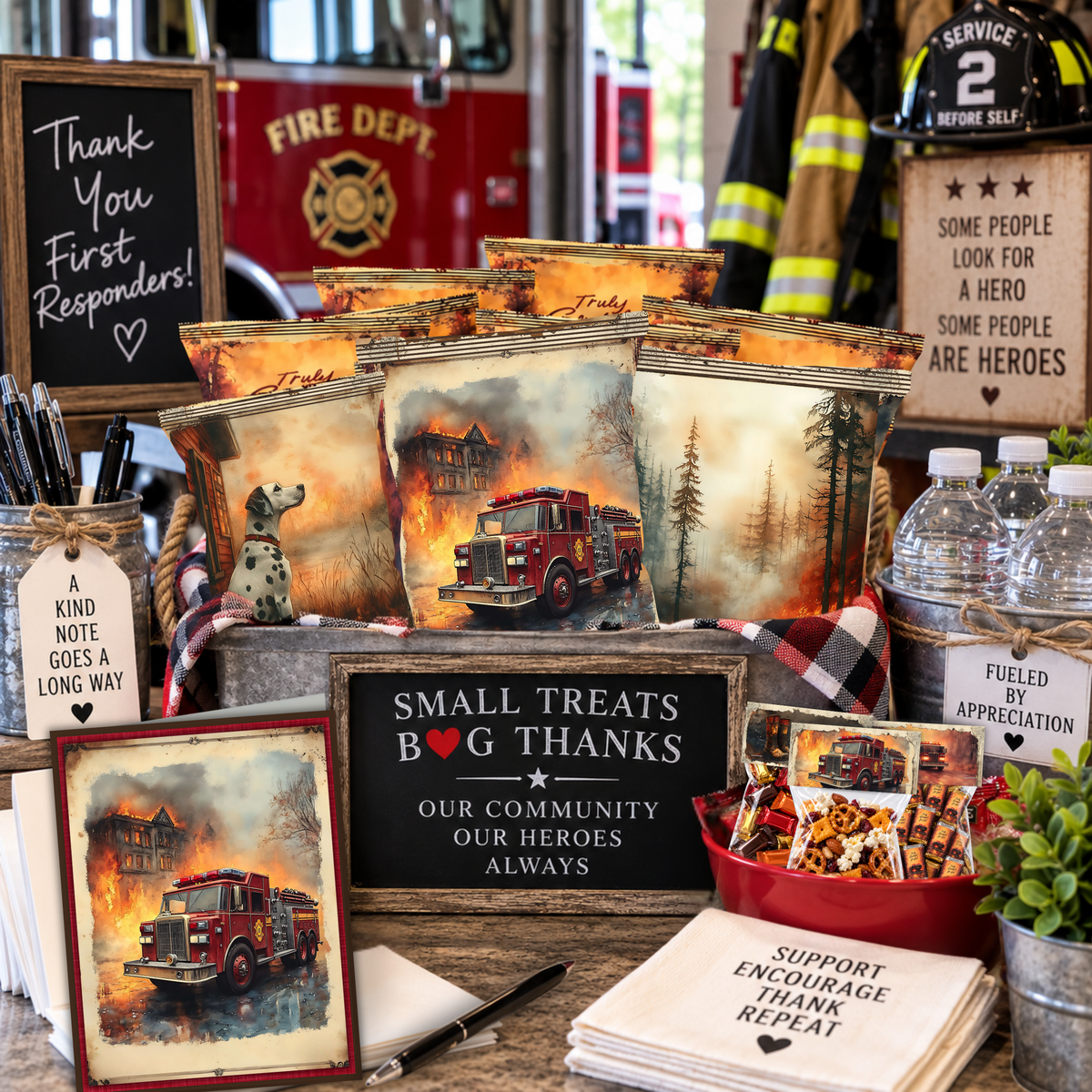 Printable Firefighter Thank You Card | A2 Fire Truck Appreciation Card | Fire Department & First Responder Card