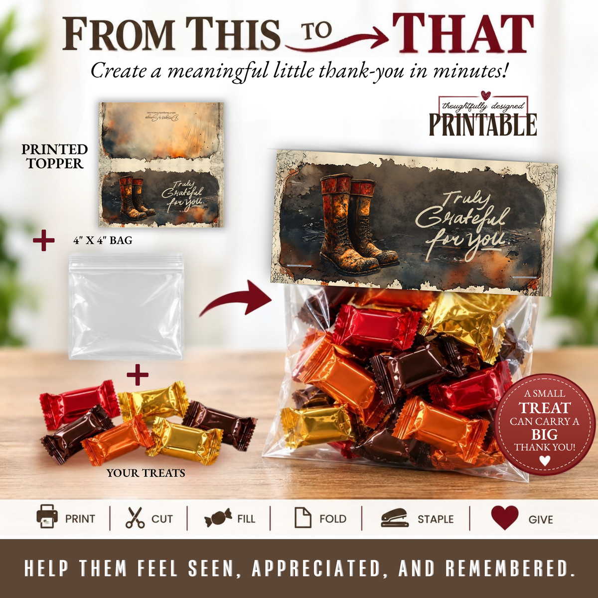 Printable Firefighter Treat Bag Topper | Firefighter Appreciation Gift | First Responder Thank You
