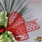 Ribbon Detail Close-Up
Detailed view of glittery red polka dot bow ribbon with wired edges, showing sparkle and quality craftsmanship.