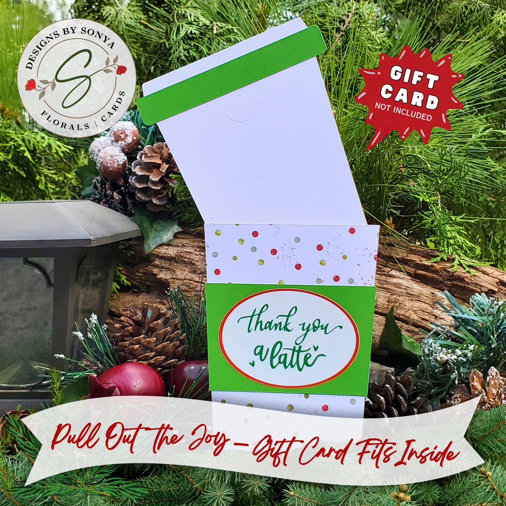 Handmade Christmas Gift Card Holder | Thank You a Latte Coffee Cup Gift Card Holder for Teachers & Coworkers | Festive Polka Dot Design