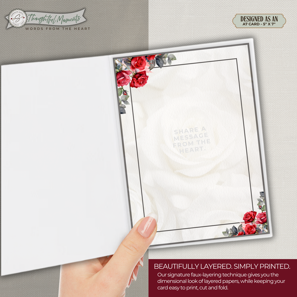 Printable Birthday Card for Mom | Elegant Red Rose Floral Greeting Card | A Mother's Love | A7 5x7 PDF