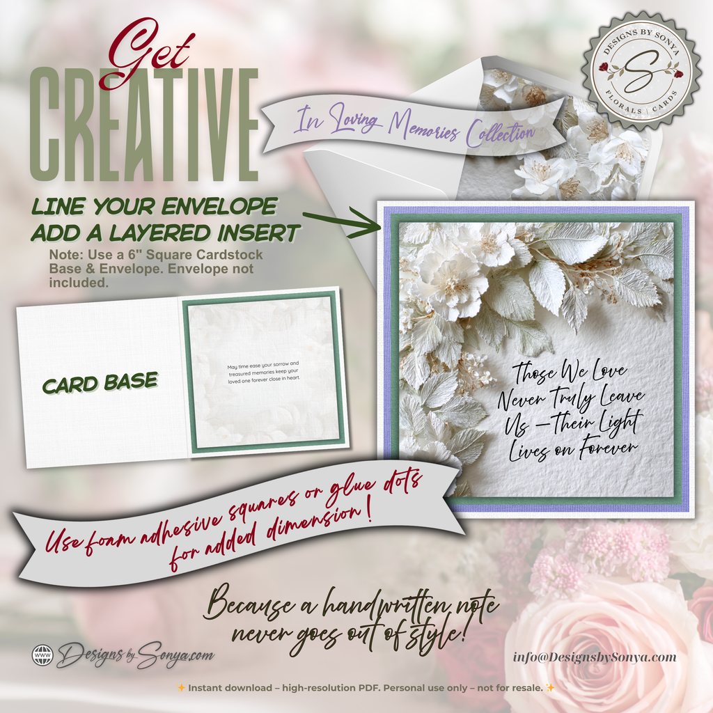 Printable Sympathy Card • In Loving Memory • Square Format 5.5” Card • Bonus Envelope Liner • Custom Message Insert • Instant Download PDF