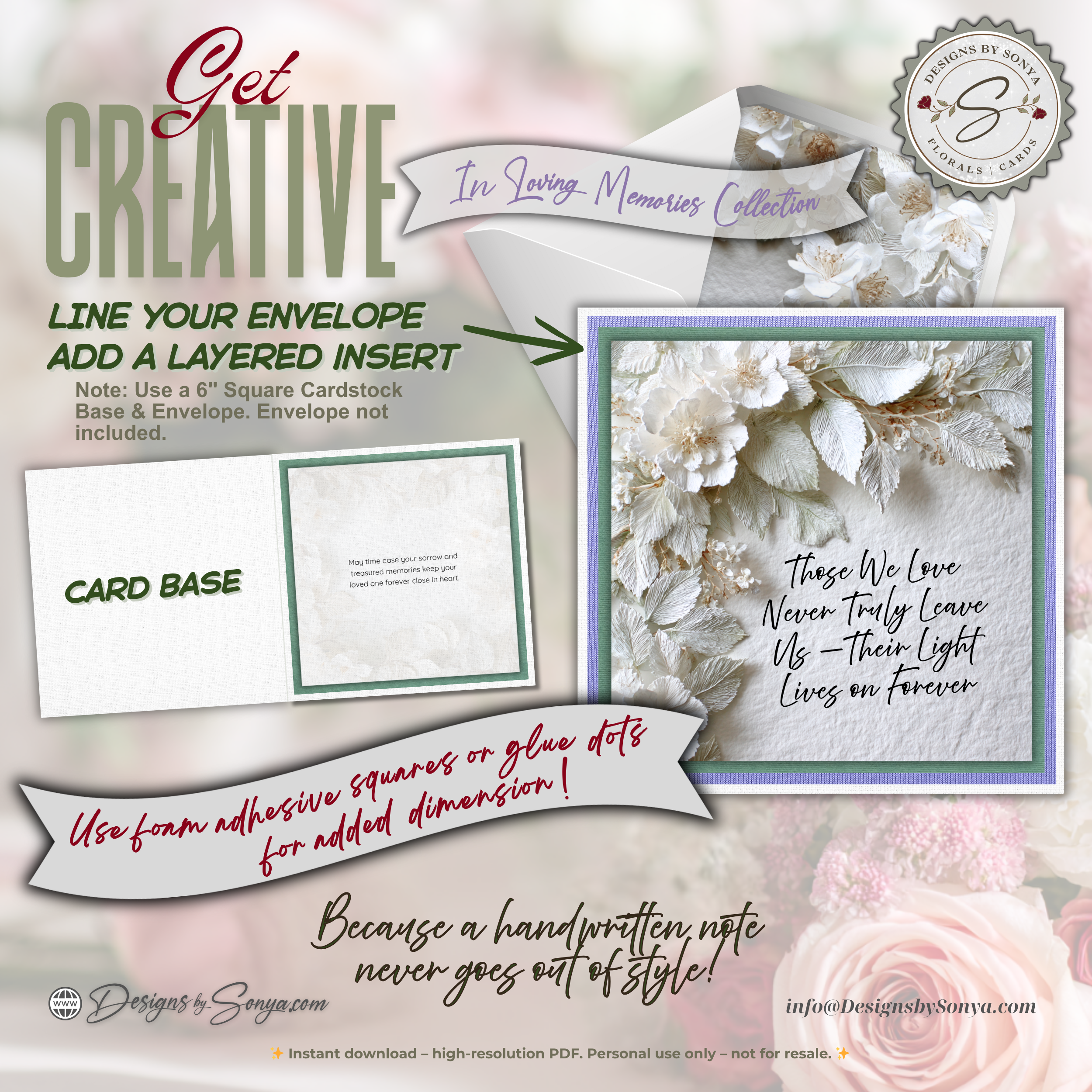 Printable Sympathy Card • In Loving Memory • Square Format 5.5” Card • Bonus Envelope Liner • Custom Message Insert • Instant Download PDF