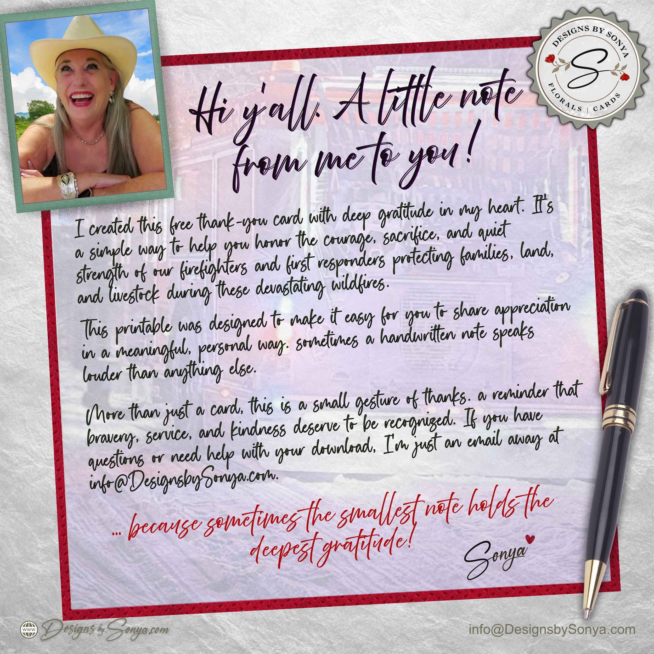 Texas Wildfire Thank You Card Printable for Firefighters and First Responders