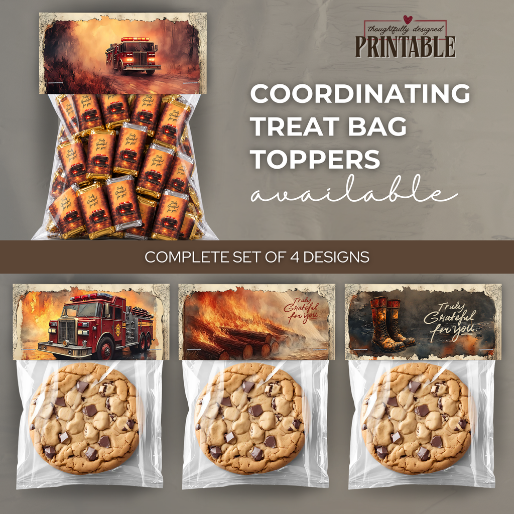 Printable Firefighter Appreciation Mini Candy Bar Wrappers | Truly Grateful Thank You Treats