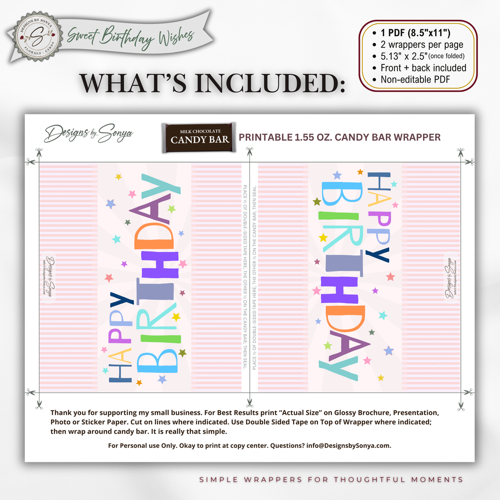 Printable Birthday Candy Bar Wrapper | Kids Birthday Party Favor | 1.55 oz Chocolate Bar (Copy)