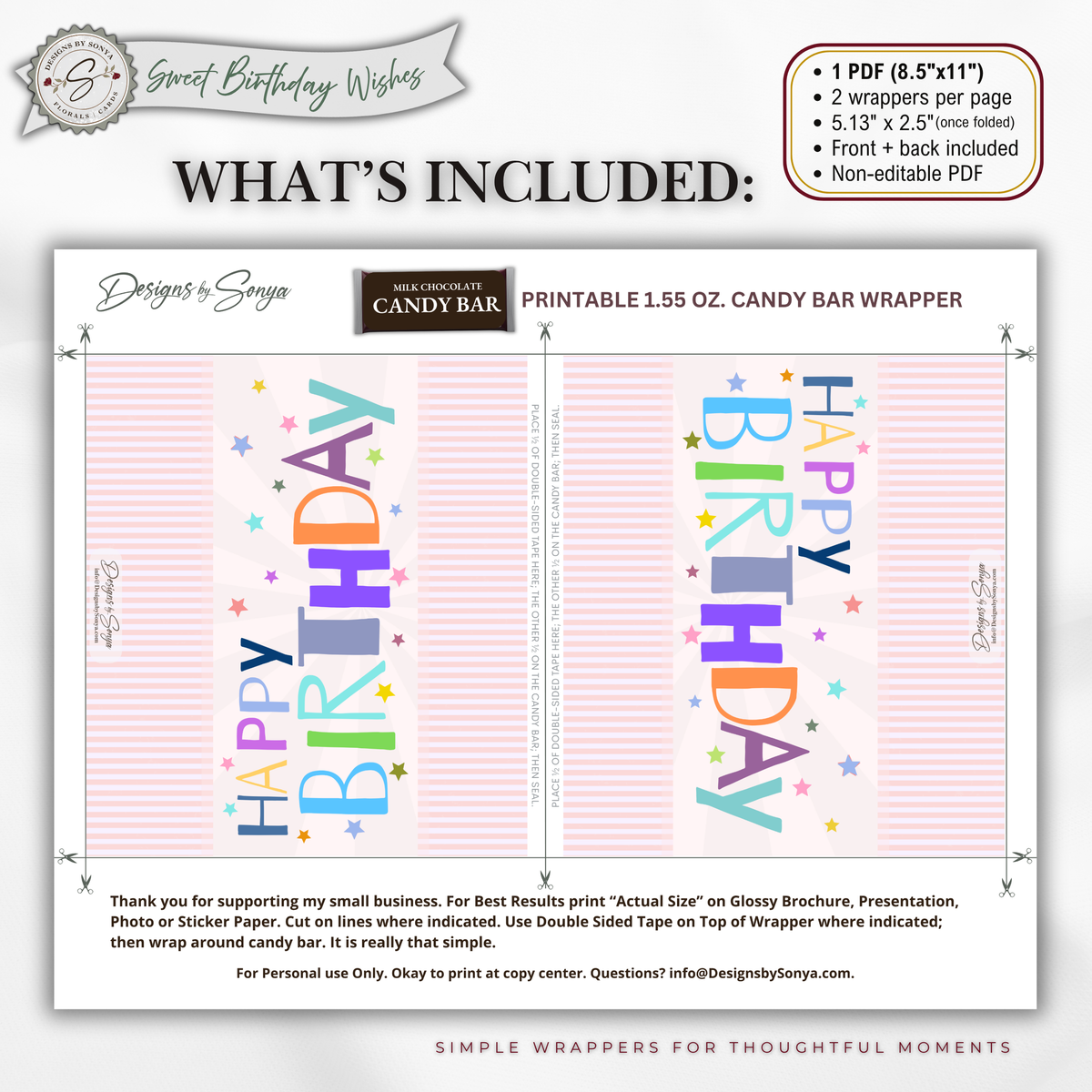 Printable Birthday Candy Bar Wrapper | Kids Birthday Party Favor | 1.55 oz Chocolate Bar (Copy)