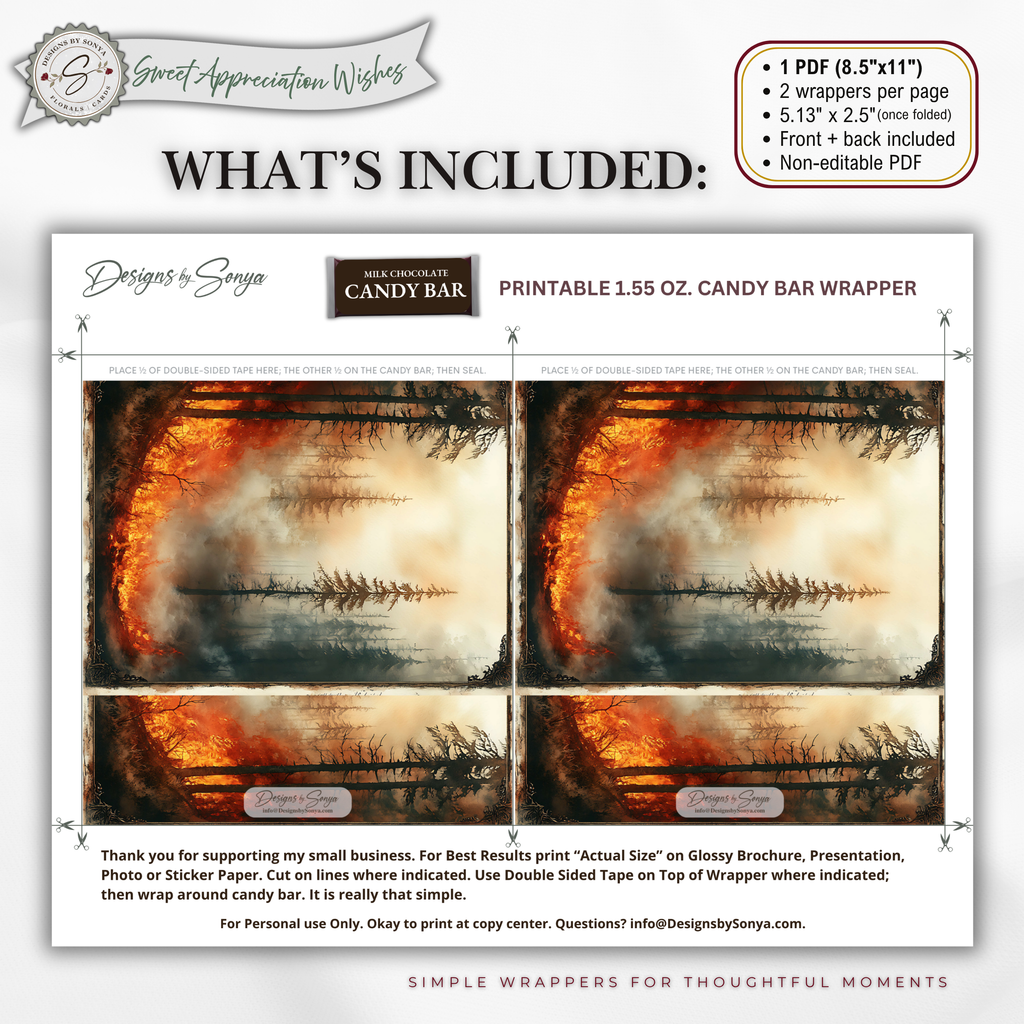 Wildfire Firefighter Candy Bar Wrapper | Printable Wildland Firefighter Appreciation Gift | 1.55 oz Chocolate Bar