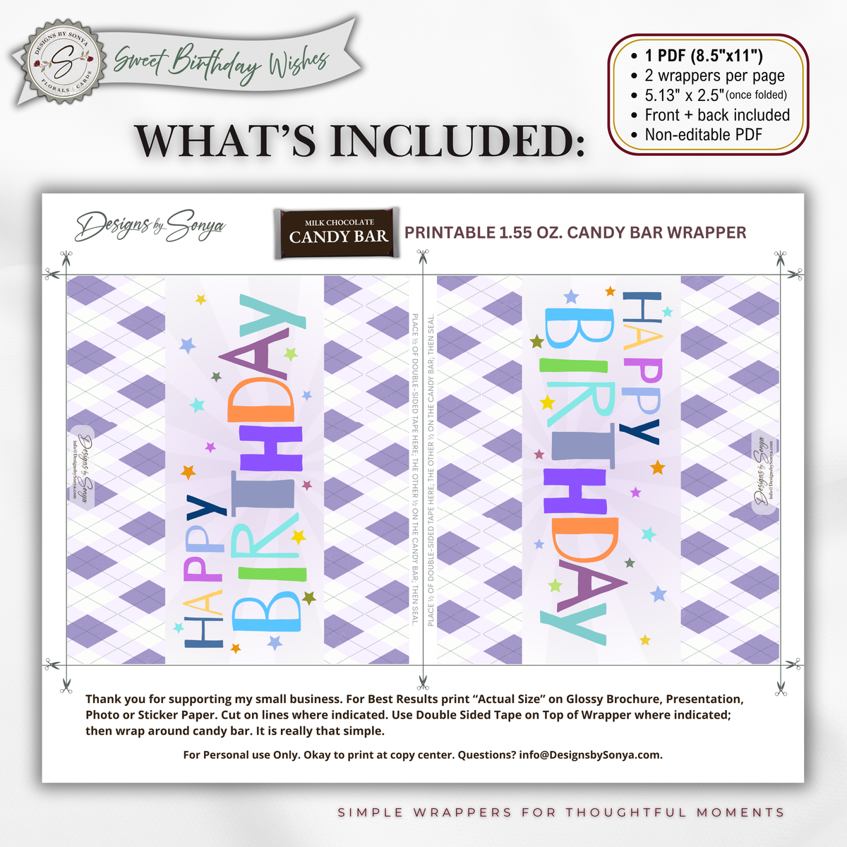 Happy Birthday Candy Bar Wrapper | Printable Birthday Party Favor | 1.55 oz Chocolate Bar