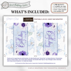 Printable Happy Birthday Candy Bar Wrapper, Blue & Purple Floral 1.55 oz Chocolate Bar Wrap, Birthday Gift for Her, Mom, Grandma & Friend