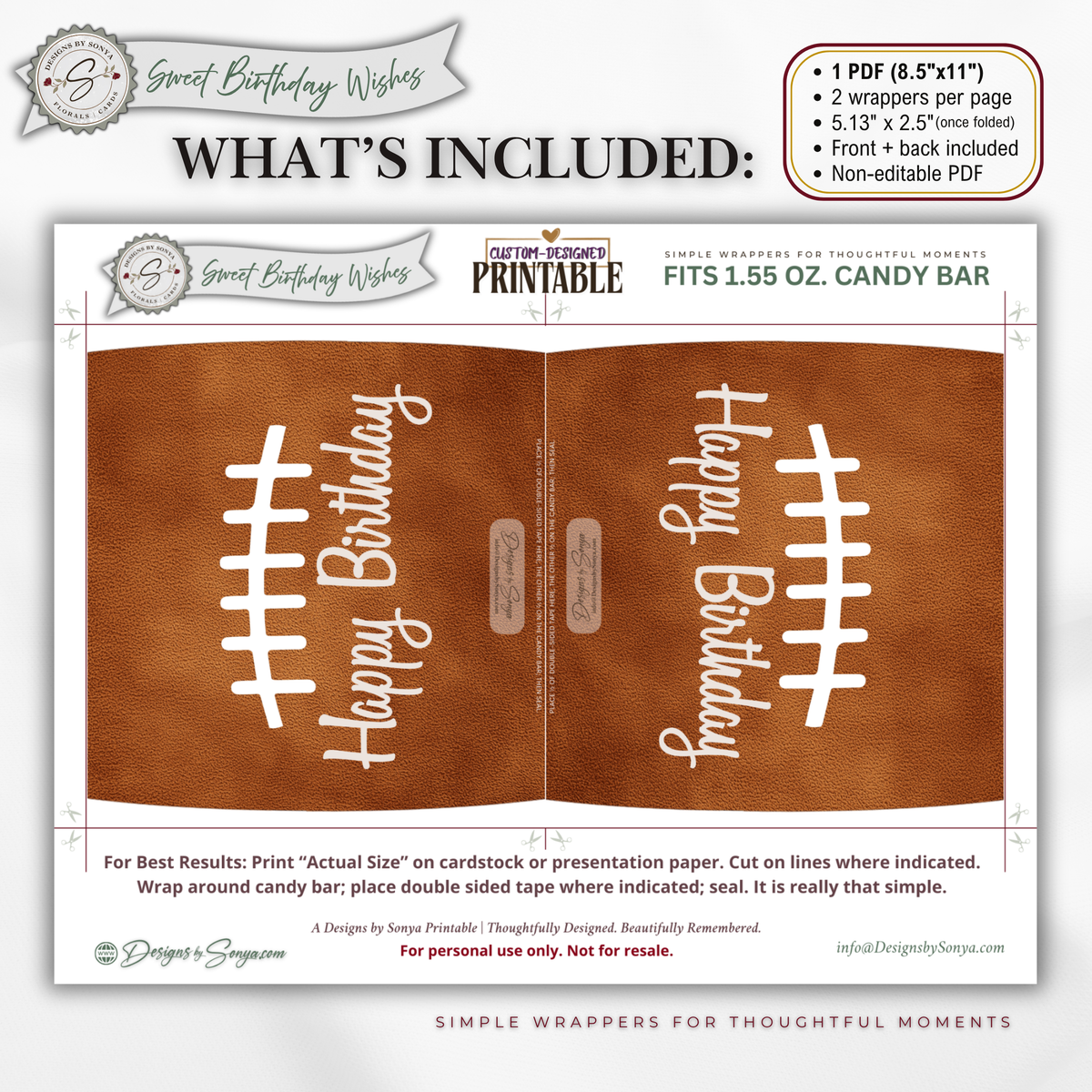 Football Birthday Candy Bar Wrapper Printable | 1.55 oz Chocolate Bar