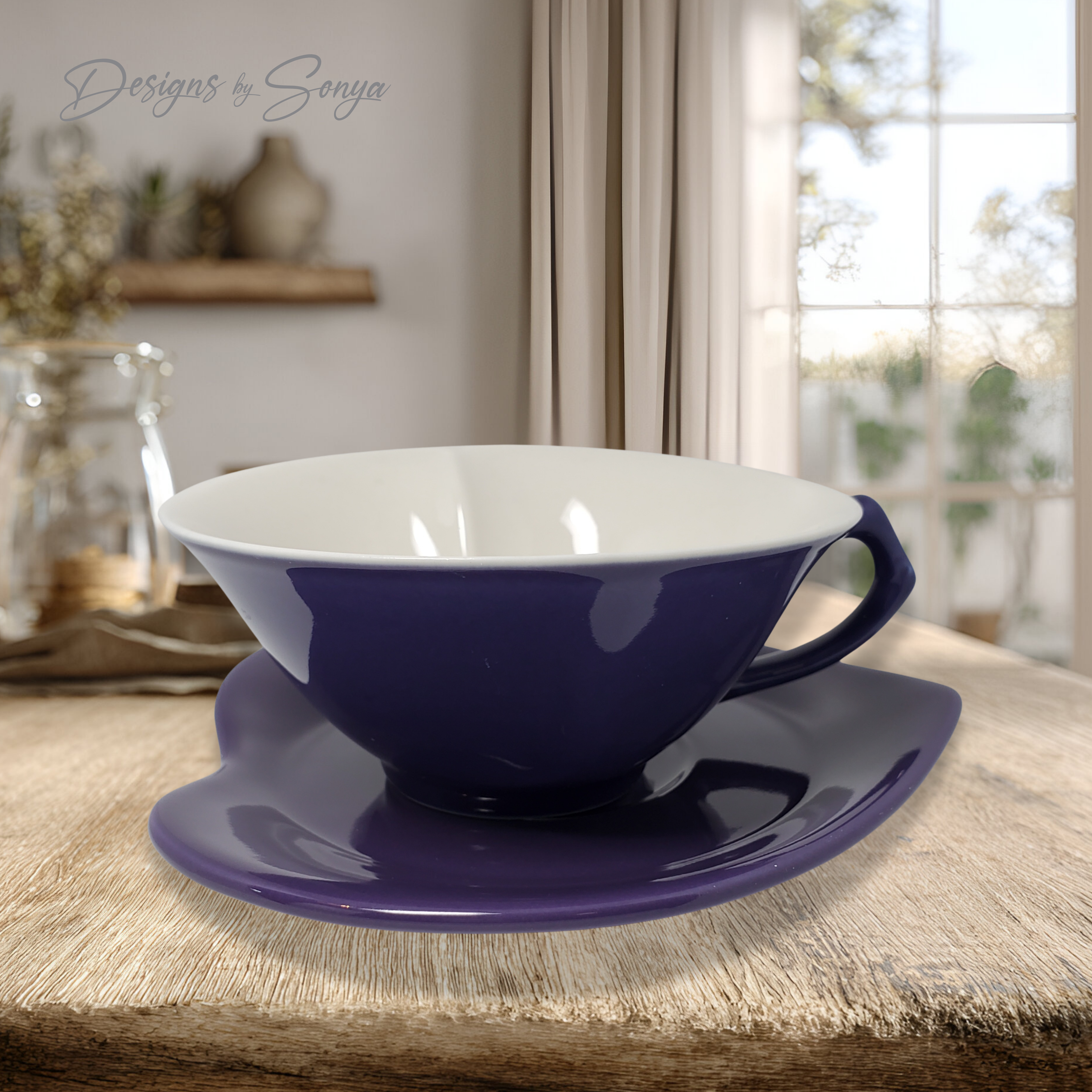 Discontinued Mary Kay Heart Teacup and Saucer Set, Purple Ceramic Cup, Rare Collectible Tea Cup Set, Romantic Gift Idea, New Unused