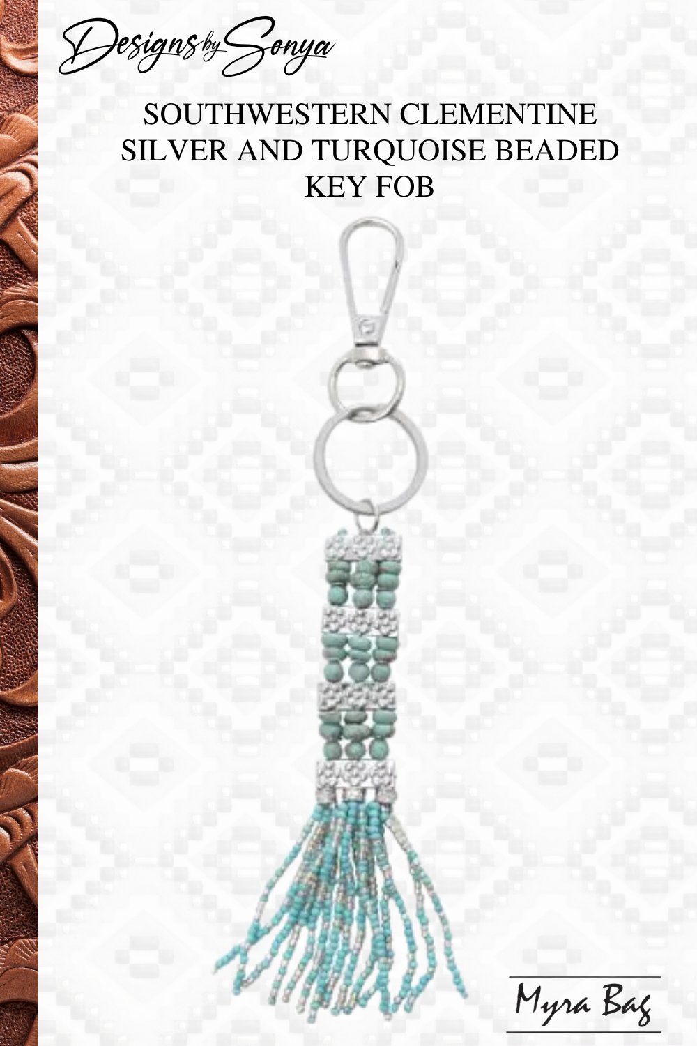 Southwestern Clementine Silver and Turquoise Beaded Key Fob