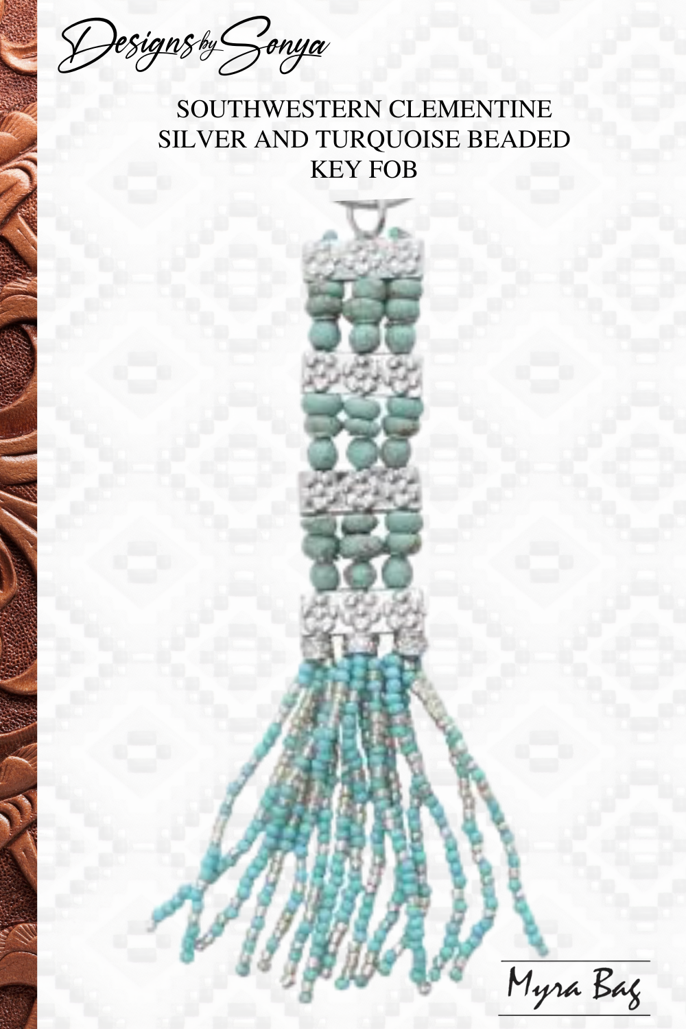 Southwestern Clementine Silver and Turquoise Beaded Key Fob