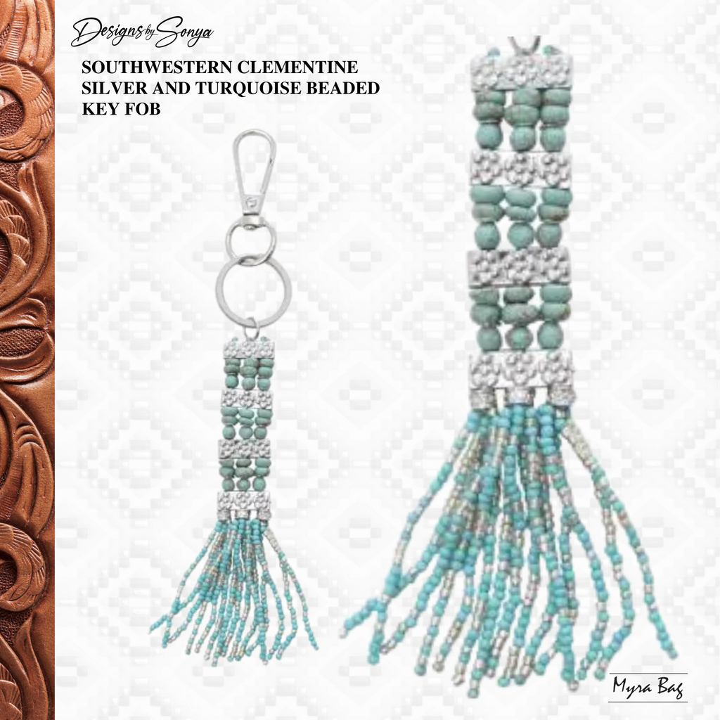 Southwestern Clementine Silver and Turquoise Beaded Key Fob