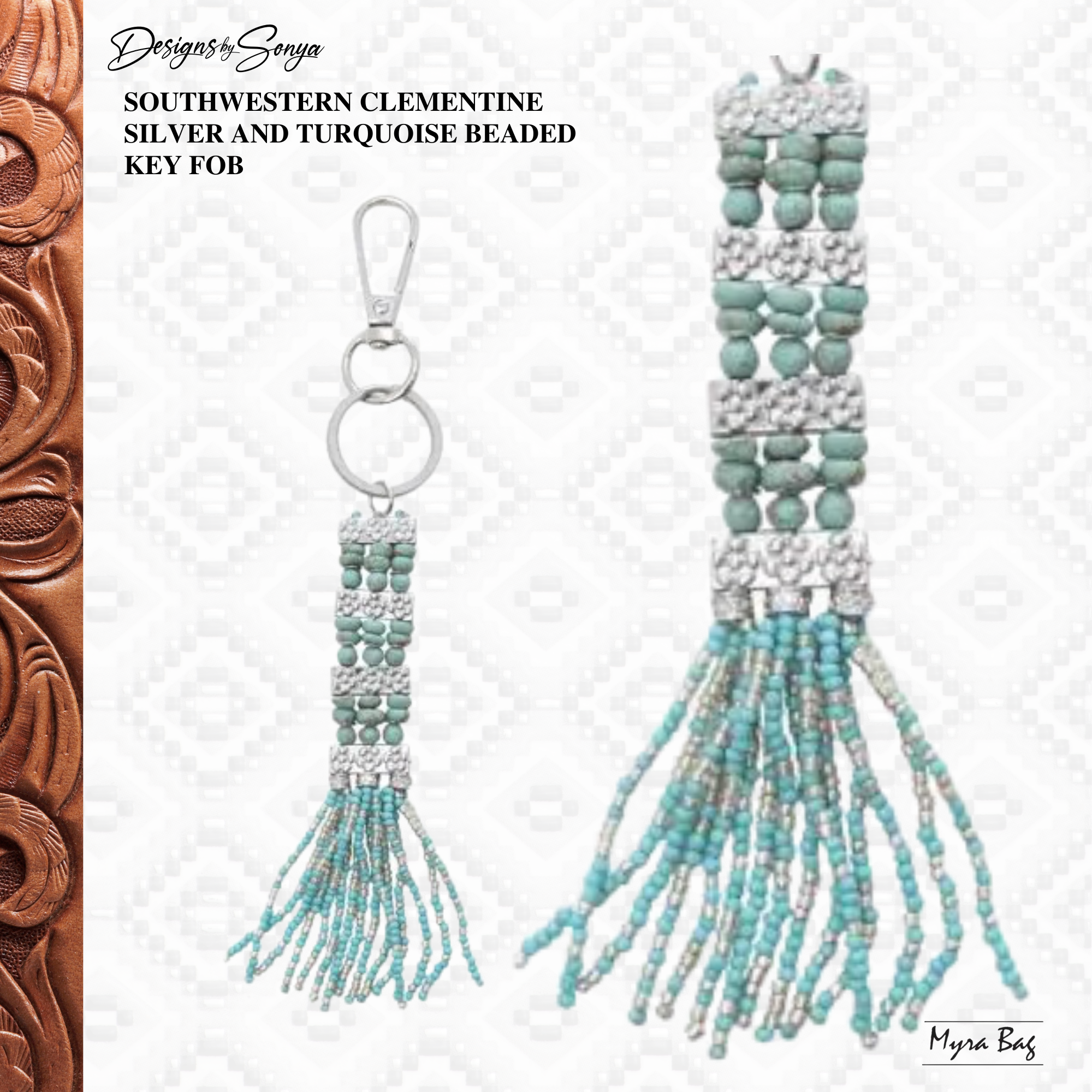 Southwestern Clementine Silver and Turquoise Beaded Key Fob