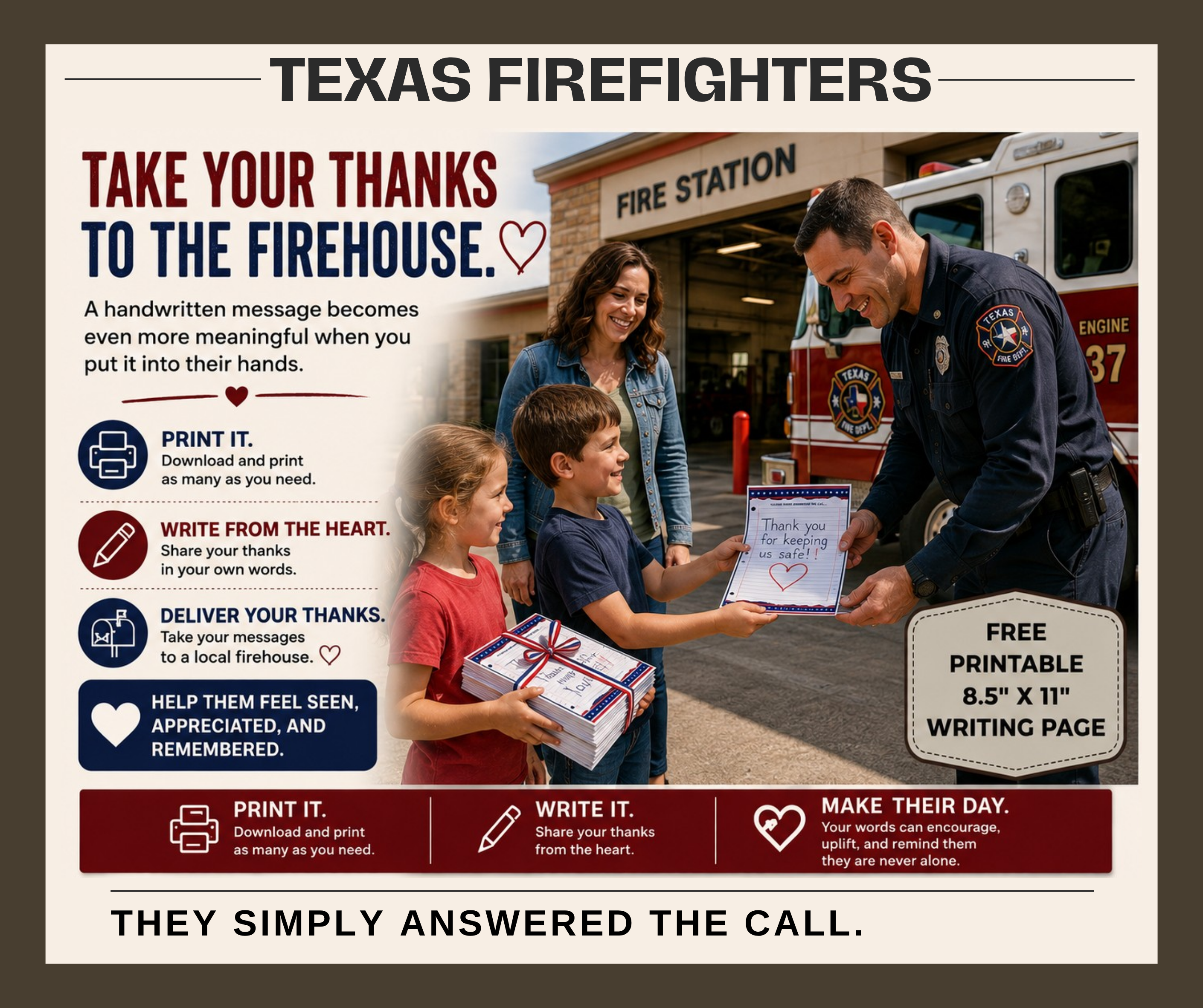Texas Firefighter Thank You Writing Page | Free Printable