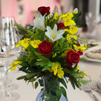 Red Rose, Orchid & Lily Floral Vase Arrangement – Silk Flower Home Decor Centerpiece | Holidays, Christmas, Valentine’s, Mother’s Day Gift