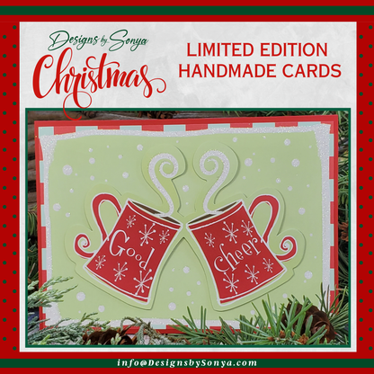 LIMITED EDITION | Festive Good Cheer Glitter Mugs | 5" x7" Sparkling Christmas Card | Custom Designed 3D Layered | Unique Holiday Greetings