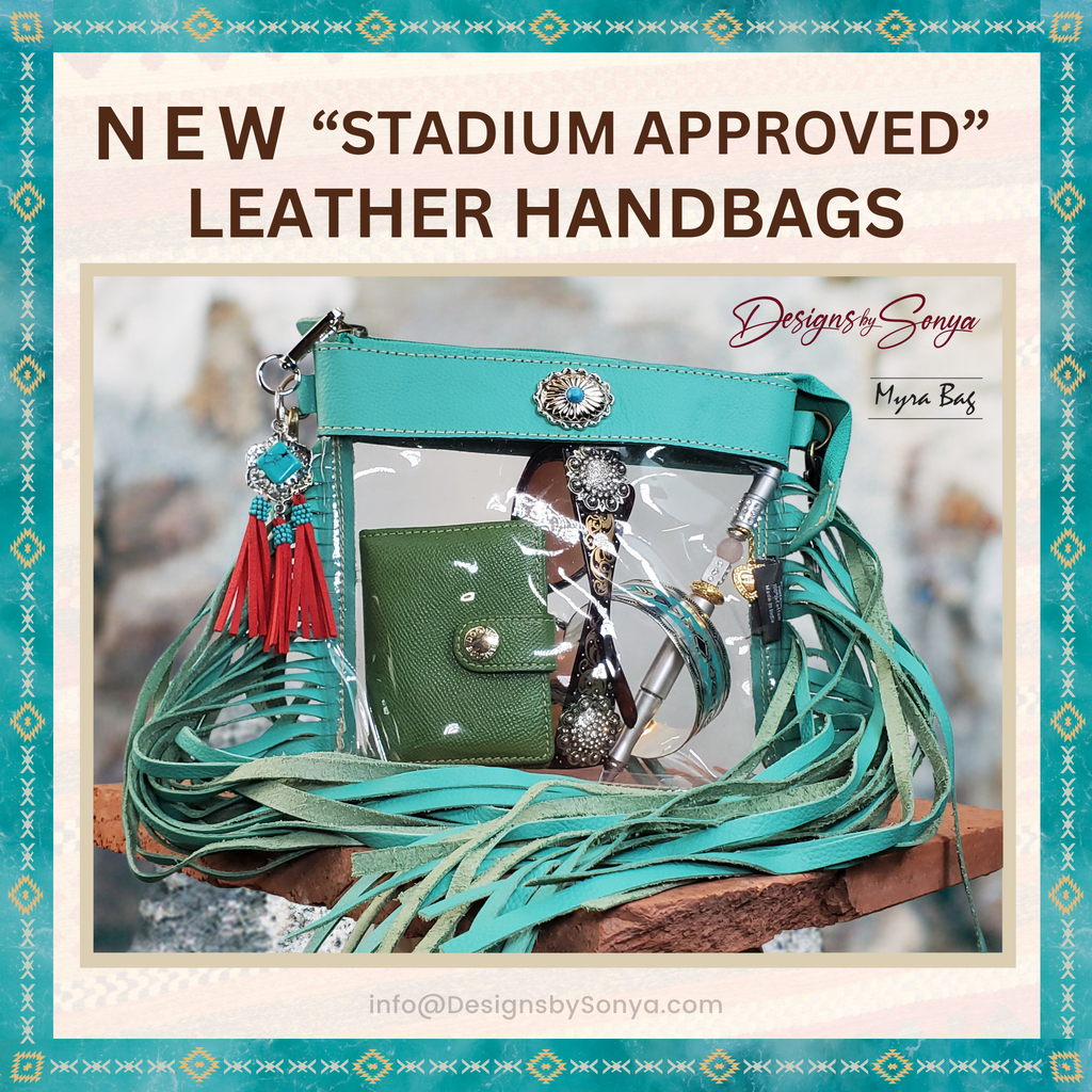 Azura Clear Crossbody Bag by Myra in Teal | Stadium Approved Western Leather Handbag with Fringe, Adjustable Strap, and Concho Detailing