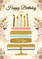 Elegant Gold & Floral Birthday Card 5x7 | Printable Birthday Card | Fits A7 Envelope | Custom Insert Message | Digital Download | Print at Home