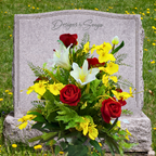 Red Rose, Orchid & Lilly Silk Cemetery Vase Insert – Artificial Grave Flower Arrangement | Summer Centerpiece or Memorial Floral Decoration