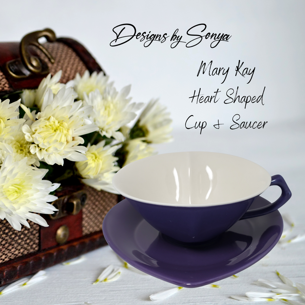 Unique Heart Shaped Cup & Saucer Set by Mary Kay | Purple | New in Box - Discontinued | Perfect Gift for Teachers | Party Favors for Shower