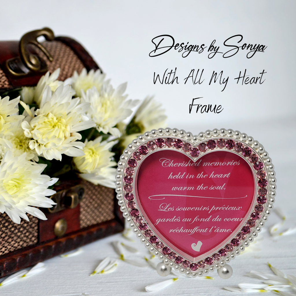 Discontinued  Mary Kay "With All My Heart" Picture Frame |  Pink Crystals - Silver Finish - New in Box - Great Gift