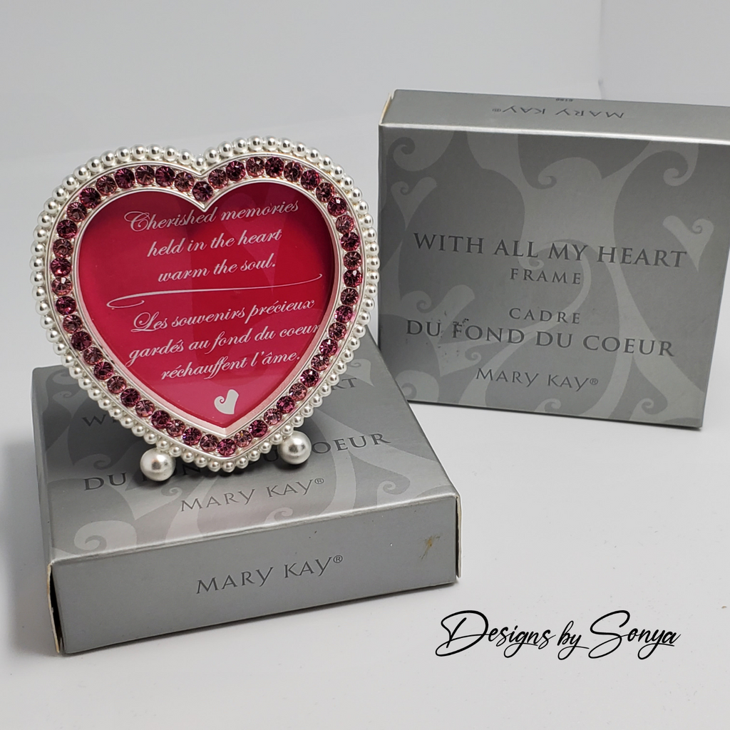 Discontinued  Mary Kay "With All My Heart" Picture Frame |  Pink Crystals - Silver Finish - New in Box - Great Gift