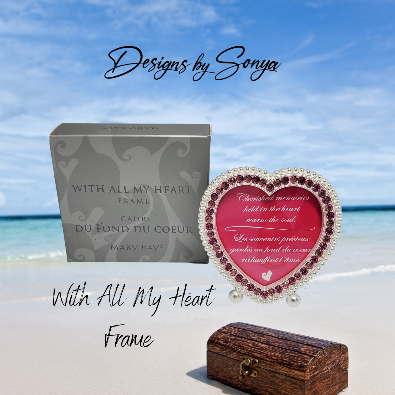 Discontinued  Mary Kay "With All My Heart" Picture Frame |  Pink Crystals - Silver Finish - New in Box - Great Gift