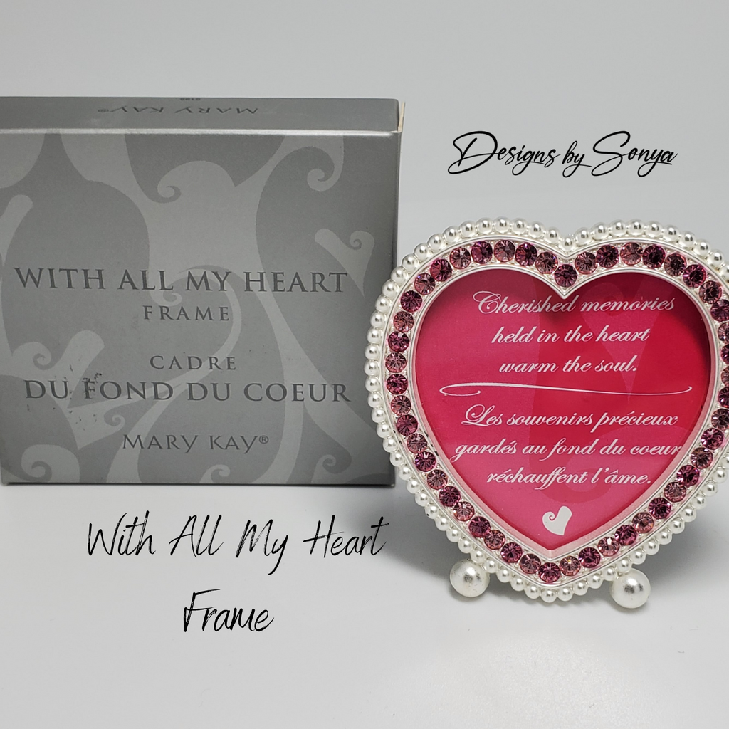 Discontinued  Mary Kay "With All My Heart" Picture Frame |  Pink Crystals - Silver Finish - New in Box - Great Gift