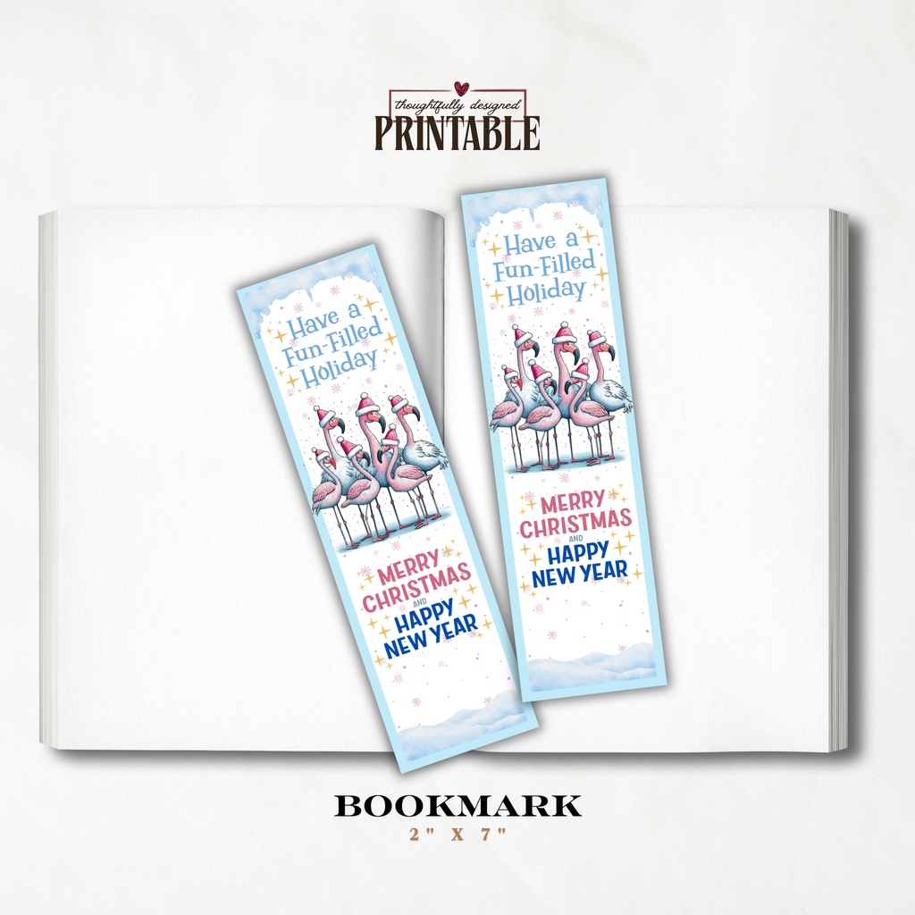 Printable Christmas Bookmarks | Pink Flamingo Holiday Bookmarks | Classroom Gifts, Teacher Gifts & Stocking Stuffers | 2 x 7 PDF
