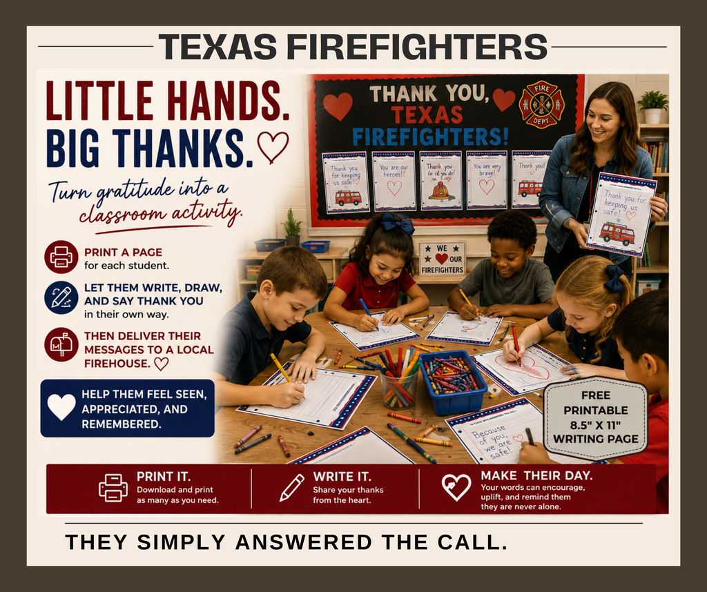 Texas Firefighter Thank You Writing Page | Free Printable