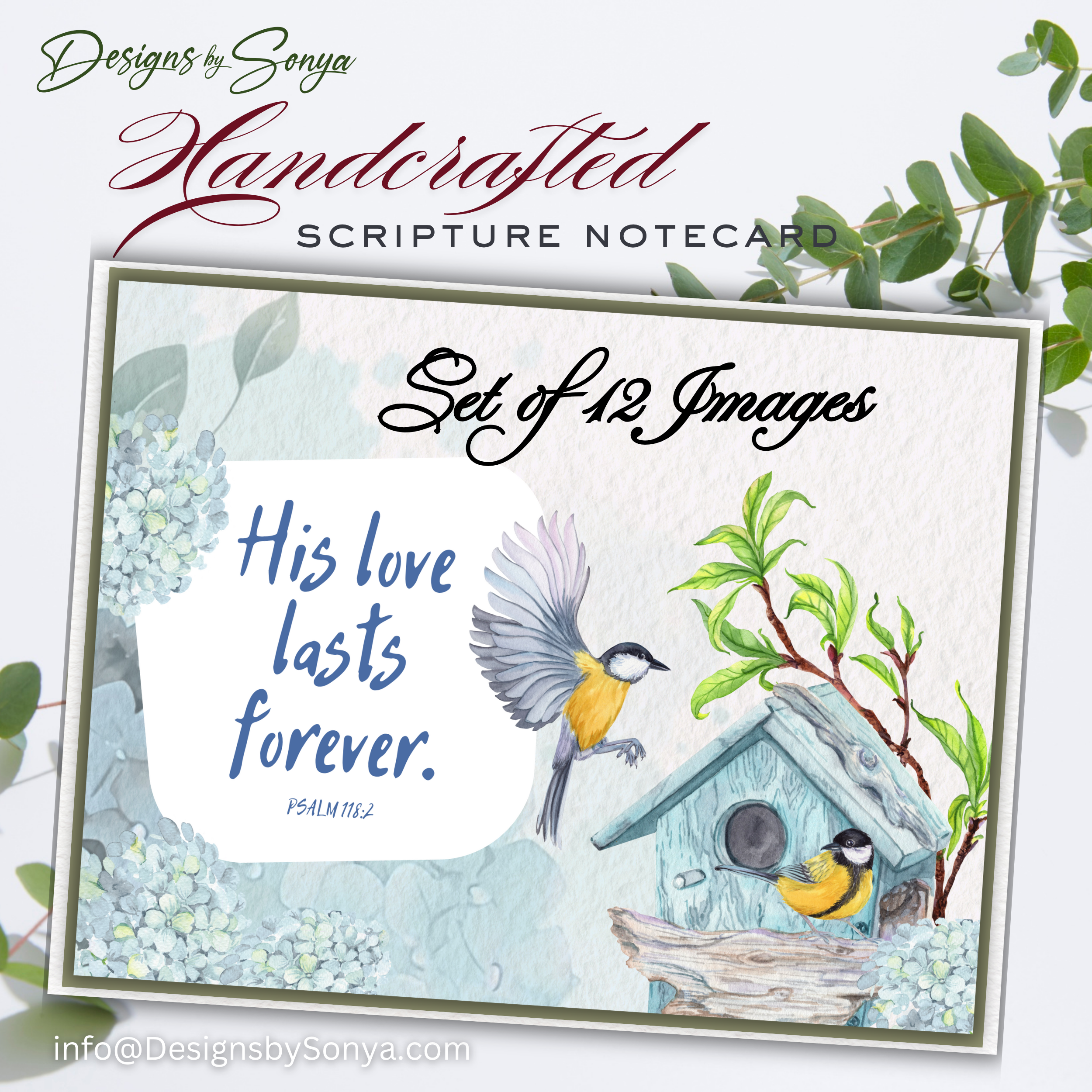 Handcrafted Scripture Notecards Set of 12 | Christian Encouragement Cards | Bible Verse Notecards with Birdhouse & Floral Art | Uplifting Faith Cards