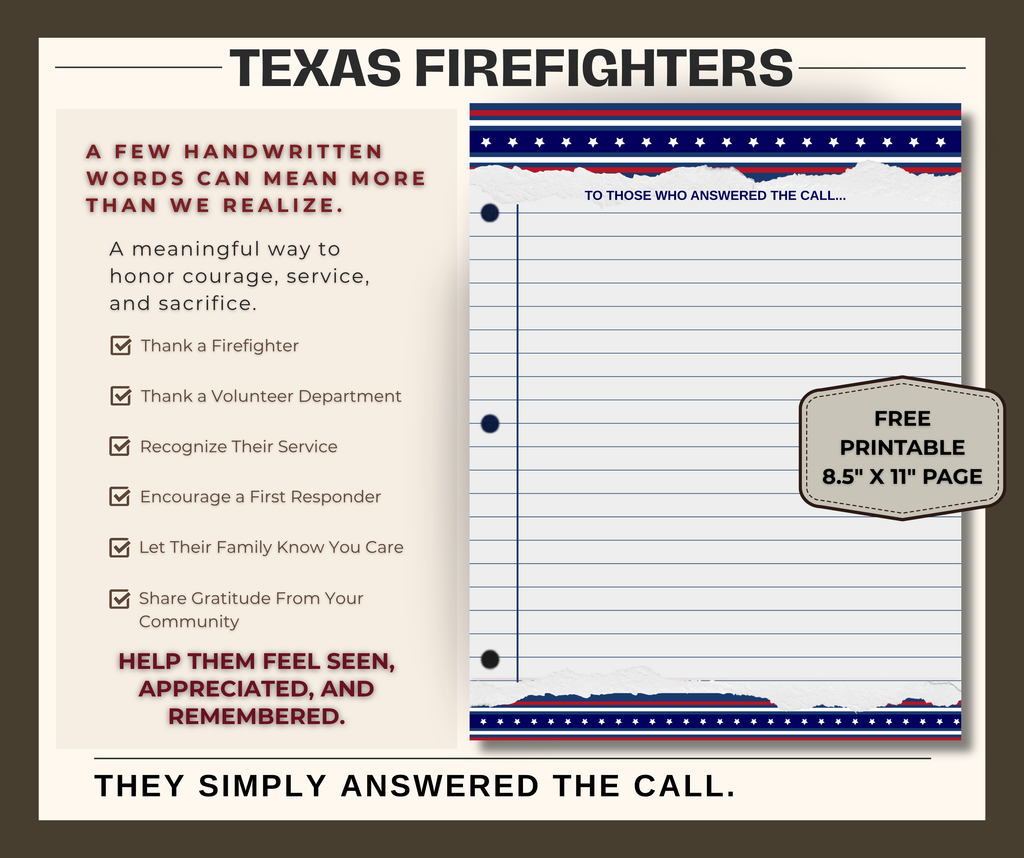 Texas Firefighter Thank You Writing Page | Free Printable