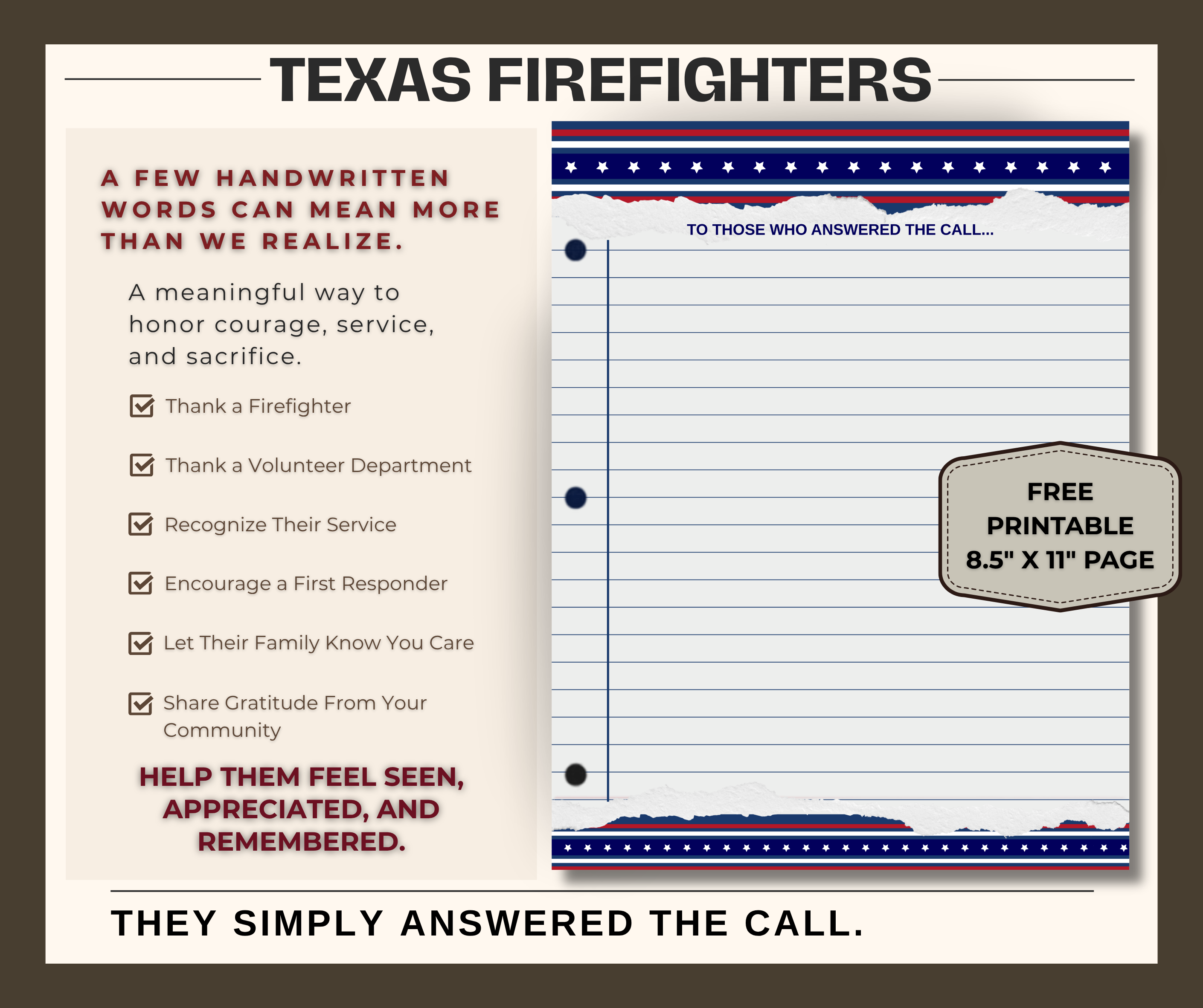 Texas Firefighter Thank You Writing Page | Free Printable