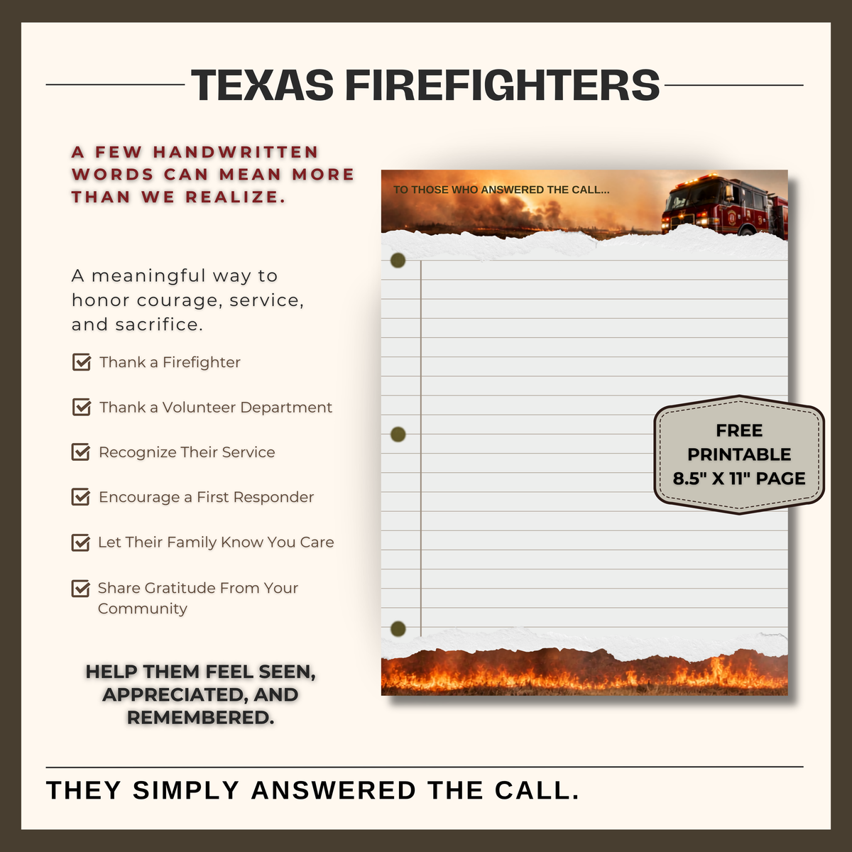 FREE Firefighter Thank You Page | Firetruck Printable Appreciation Writing Activity for Kids | Write the Note