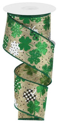 Shamrock Pattern Wired Ribbon | Gold, Green, Black, White | 2.5 Inches x 10 Yards | Really Great RGC1880 | Quality | St Patrick's | Clover