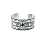 Mesa Heritage Etched Metal Cuff Southwestern Tribal Bracelet | Silver, Turquoise and Black | Myra Bags | S-8280