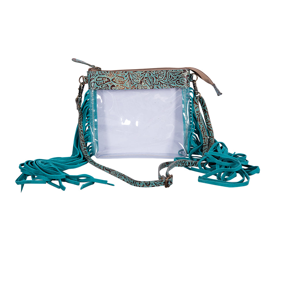 Tooled Leather | Beth Ridge Trail Clear Bag | Turquoise | Crossbody Purse | Stadium Approved Handbag