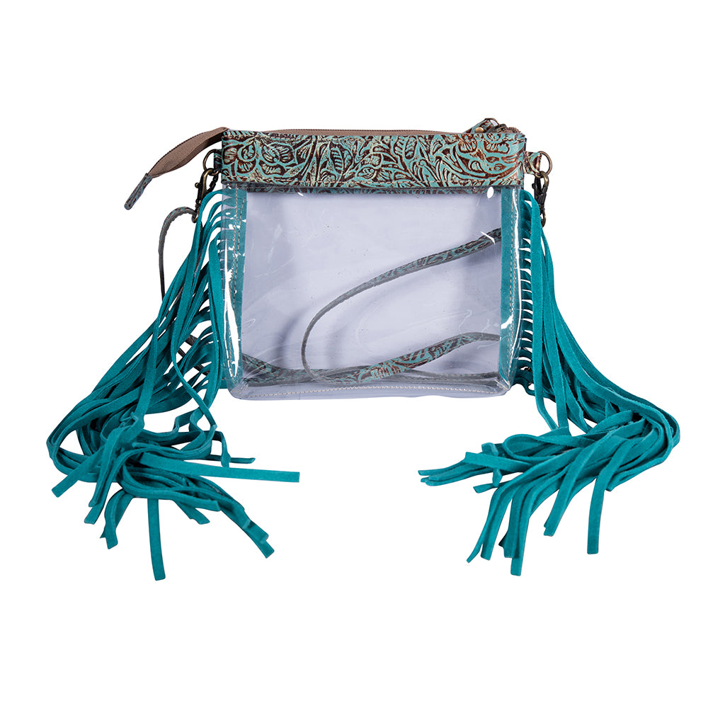 Tooled Leather | Beth Ridge Trail Clear Bag | Turquoise | Crossbody Purse | Stadium Approved Handbag