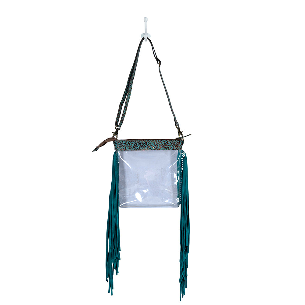 Tooled Leather | Beth Ridge Trail Clear Bag | Turquoise | Crossbody Purse | Stadium Approved Handbag