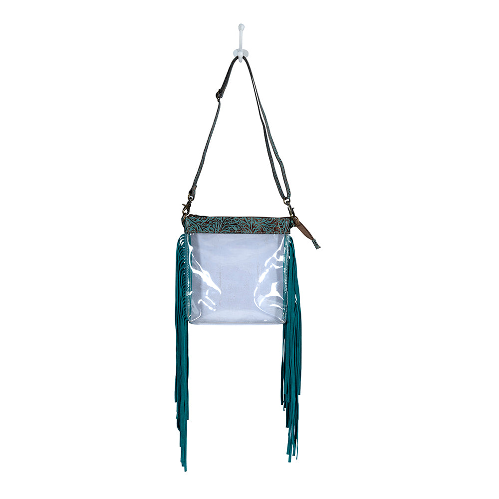 Tooled Leather | Beth Ridge Trail Clear Bag | Turquoise | Crossbody Purse | Stadium Approved Handbag