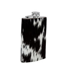 Mountain Trail Flask in Dark Hair-on Hide | Unique Natural Markings | Black and White | Myra Bags | S-8476