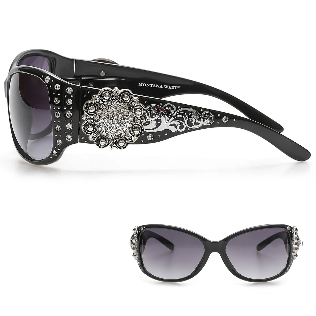 Montana West Concho Collection Sunglasses | Rhinestone | Antique Silver Berry Concho | Flowers | FOR WOMEN